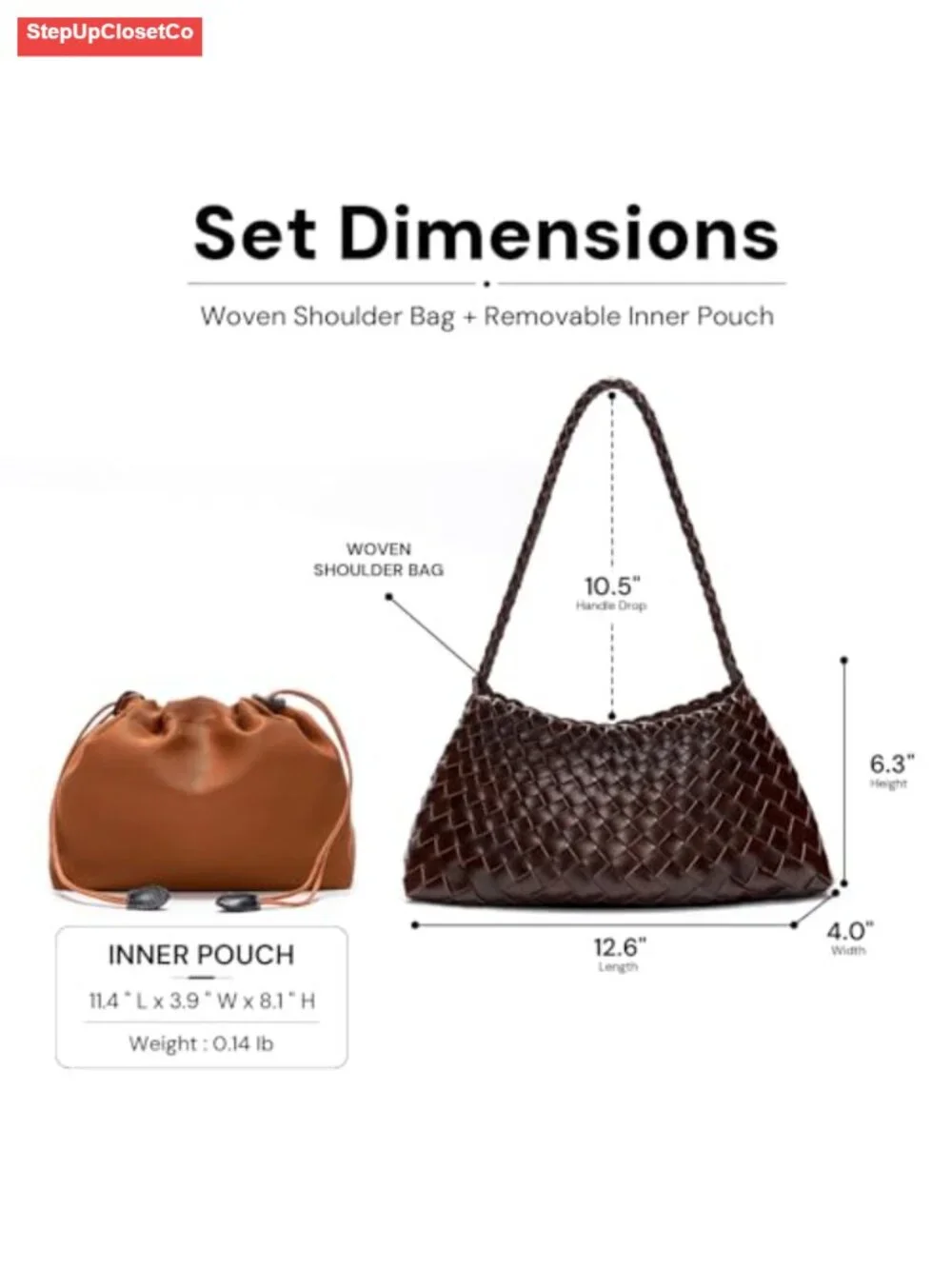 Vegan Leather Woven Hobo Shoulder Bag with Drawstring Pouch, Braided Strap